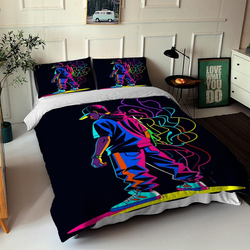Set di biancheria da letto con stampa graffiti hip-hop, copripiumino singolo, set di biancheria da letto morbida con 2 federe per bambini, ragazzi, ragazze, adolescenti, uomini_voghion.com