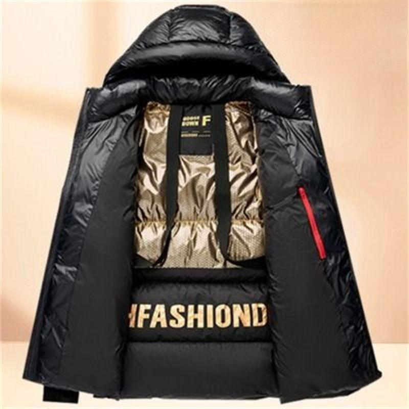 Veste matelassée légère pour homme avec capuche amovible, finition brillante et imperméable, manteau d'hiver chaud pour la mode urbaine (noir, S-3XL)_voghion.com