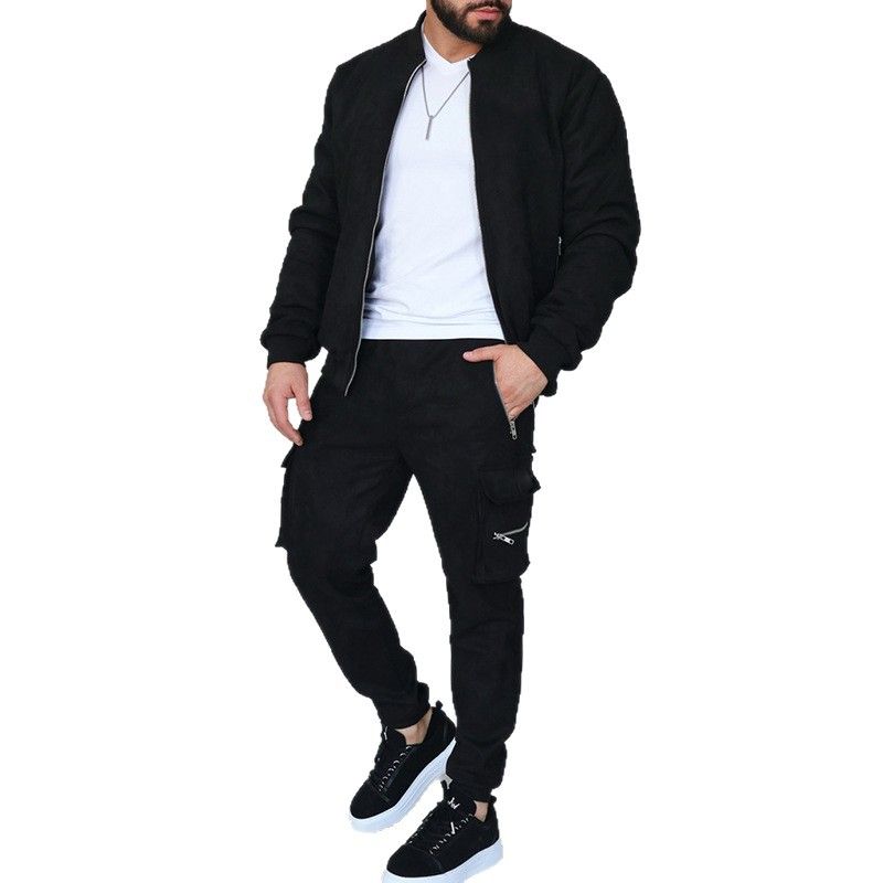 Herren Casual Sportswear Set Winter Herbst Mode Jacke & Hose Outfit Bequemer Anzug aus Baumwollmischung Polyester für Fitnessstudio Laufen Outdoor-Aktivitäten_voghion.com
