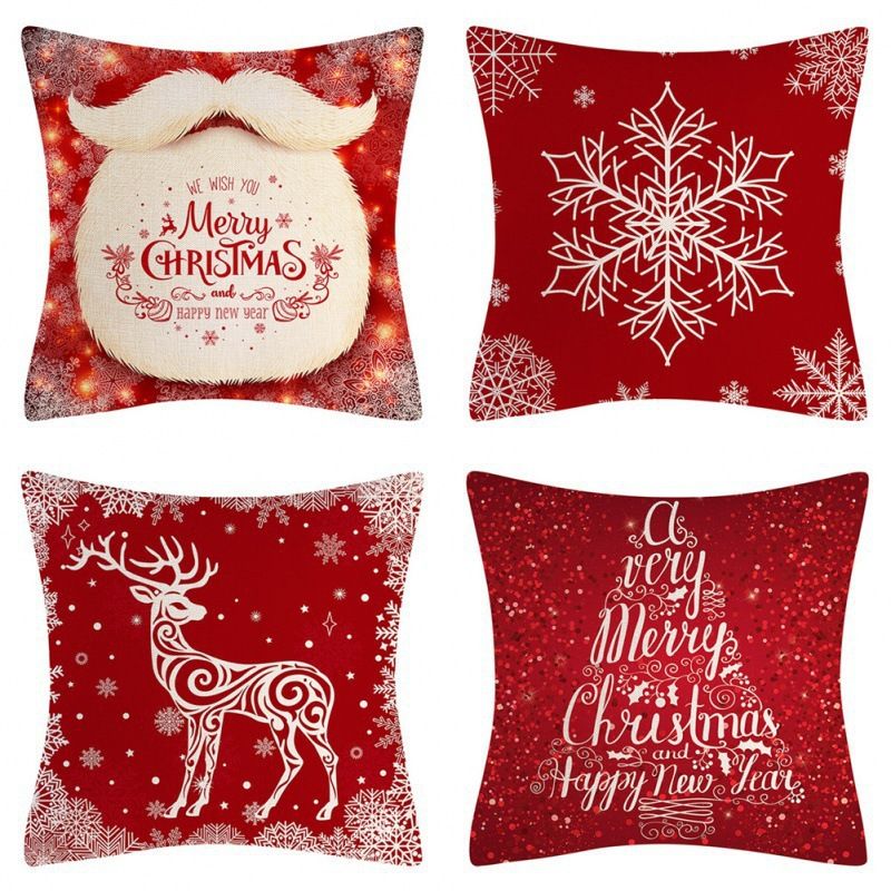 Cozy Christmas Holiday Pillow Cover Set - 45x45cm Festive Cushion Case With Cartoon Prints, Polyester Decorative Throw Pillowcase For Sofa Bed_voghion.com