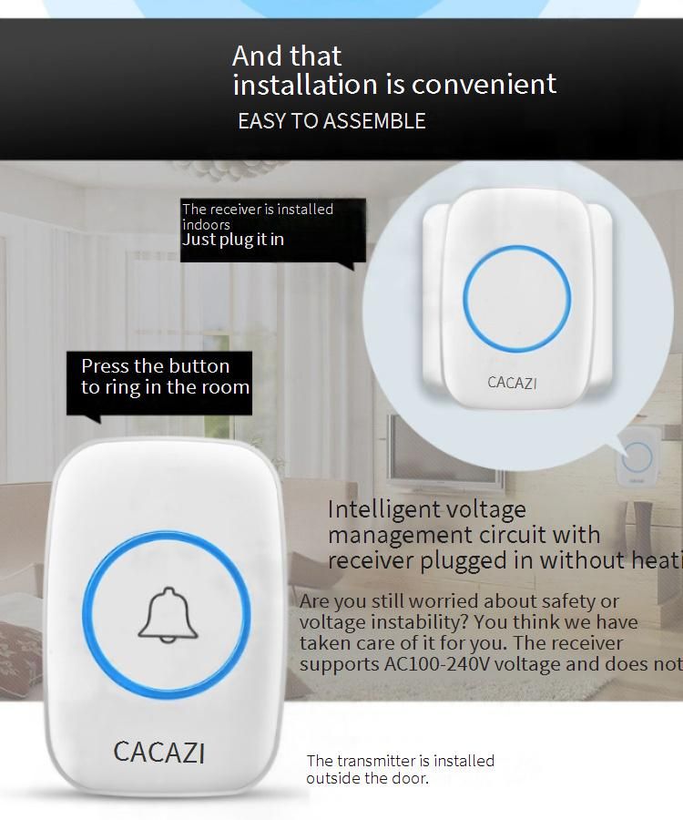 Kabellose Türklingel mit Fernbedienung mit großer Reichweite – ideal für die Sicherheit älterer Menschen und zu Hause, 300 m Reichweite, 38 Klingeltöne, Wechselstrombetrieb_voghion.com