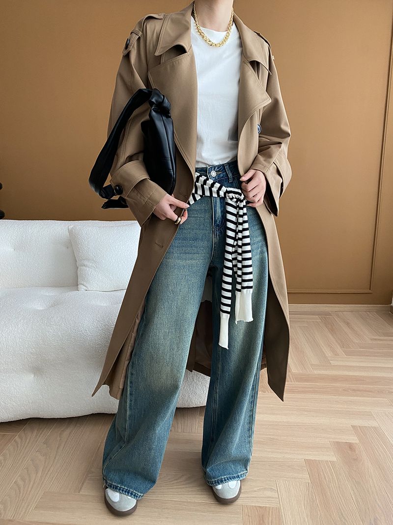 Trench lungo doppiopetto minimalista di lusso da donna, antipiega, per autunno inverno_voghion.com