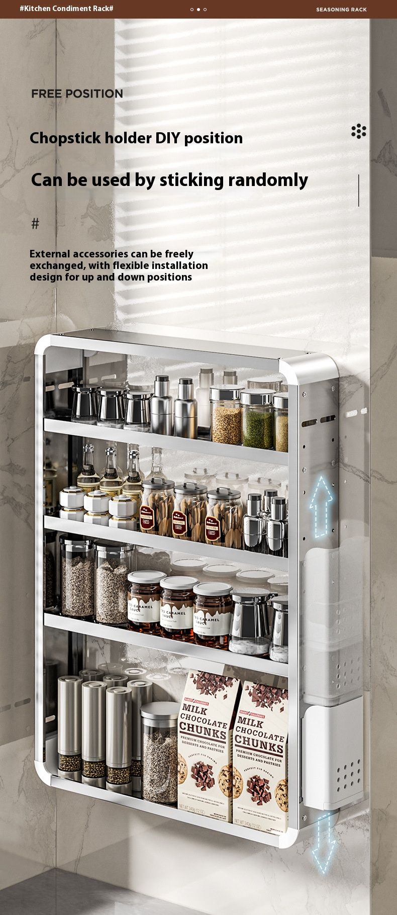 Modular Wall-Mounted Kitchen Organizer – Adjustable Stainless Steel Spice Rack With Utensil Holder & Condiment Boxes (Space-Saving, 4 Sizes)_voghion.com