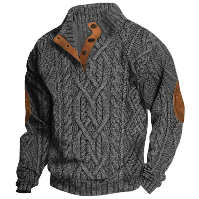 Maglione da uomo in maglia a trecce con colletto rovesciato, pullover invernale a maniche lunghe per abbigliamento casual e da ufficio (grigio scuro, nero) - Disponibile in diverse taglie_voghion.com