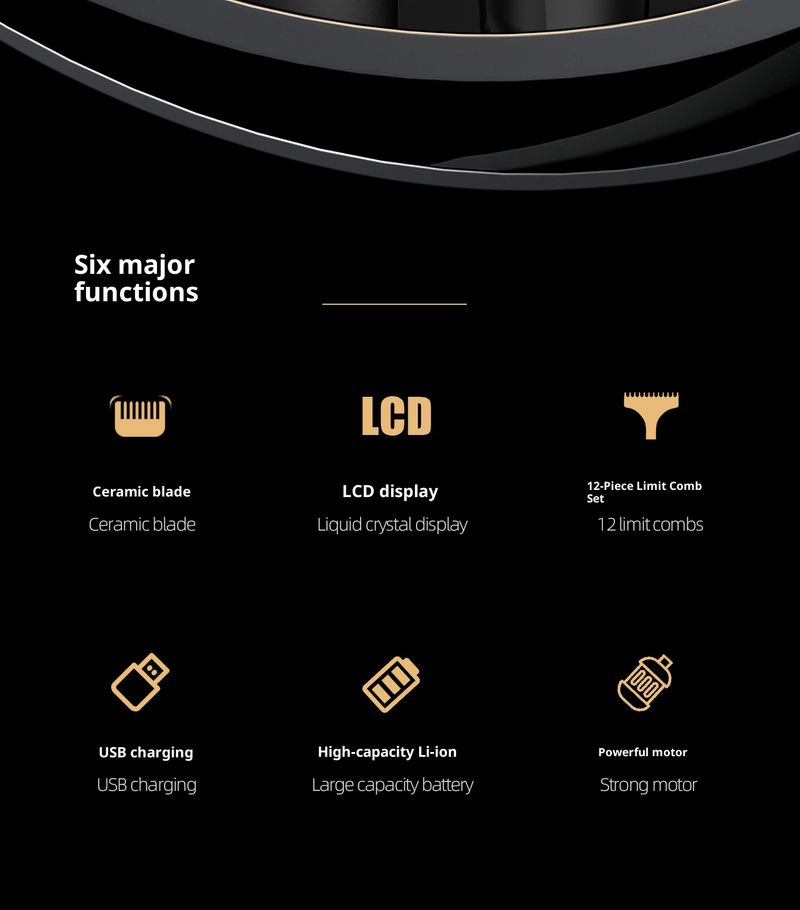 Professioneller Haarschneider – USB-wiederaufladbarer, kabelloser Haartrimmer mit Keramikklinge, LED-Anzeige und 3 Aufsätzen für Herrenhaarschnitte, Bart- und Kopfrasur_voghion.com