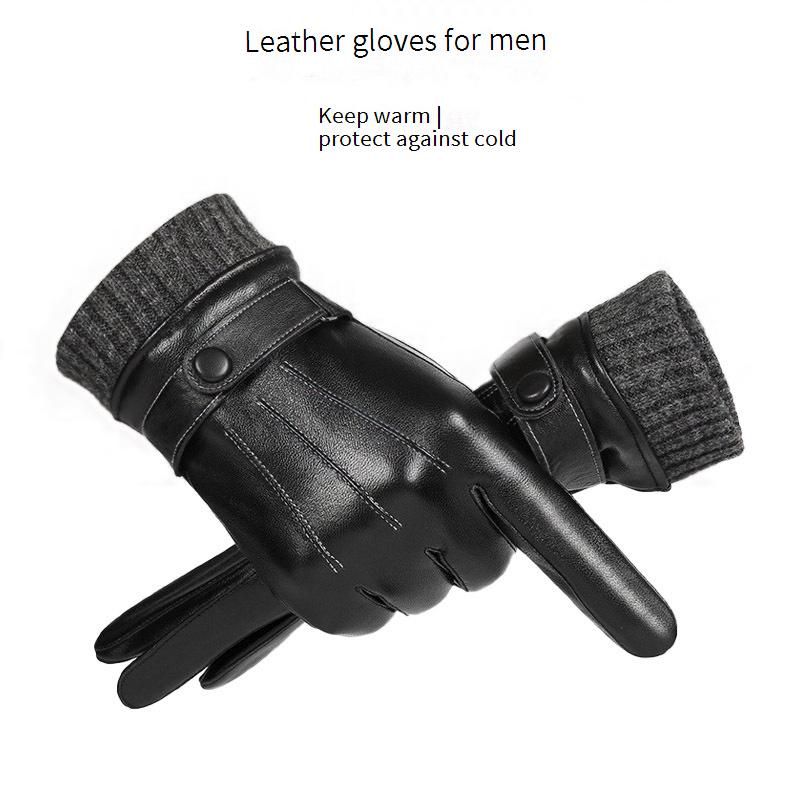 Guanti invernali in vera pelle di alta qualità per uomo - Foderati in pile, antivento, antiscivolo, compatibili con touchscreen per guida e motociclismo_voghion.com