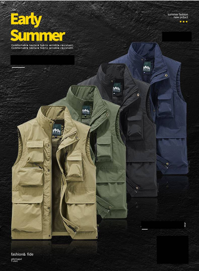 Utility-Weste mit mehreren Taschen für Outdoor-Aktivitäten – Leichtes Nylon mit Reißverschluss_voghion.com