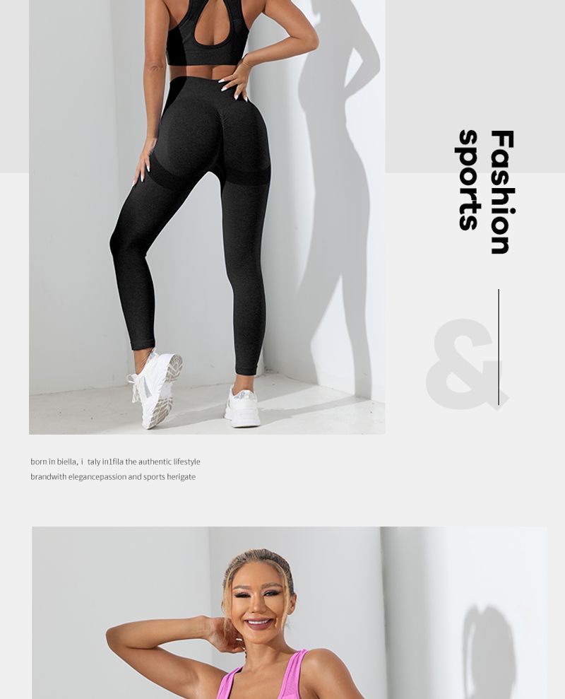 Osnovni 2-delni brezšivni visoko raztegljivi komplet za jogo in telovadnico s križnim hrbtom, pajkice s kontrolo trebuha in boki_voghion.com