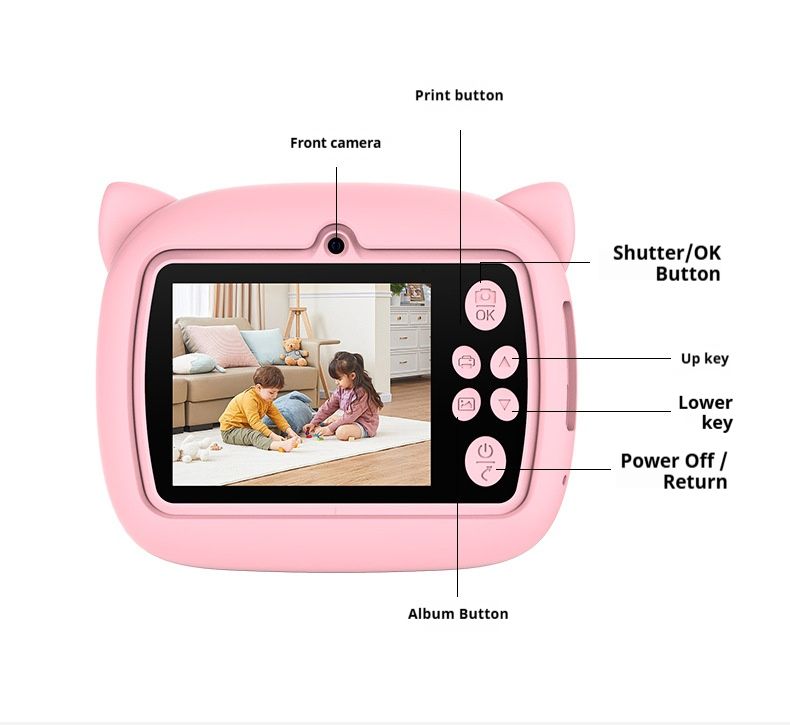 Appareil photo instantané pour enfants – Mini imprimante thermique portable, photos et vidéos HD 1080p, cartouche de papier réutilisable, 10 filtres intégrés et autocollants amusants_voghion.com