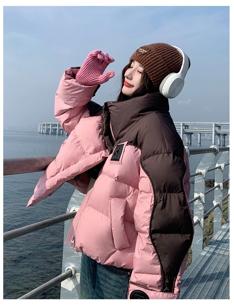 Women's Winter Padded Jacket Short Loose Thickened Coat Fashionable Quilted Puffer Outerwear With Stand Collar And Pockets_voghion.com