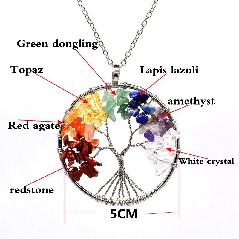 Healing Tree Of Life Necklace - Natural Gemstone Pendant With Amethyst & Lava Stone, Chakra Balancing Adjustable Chain_voghion.com