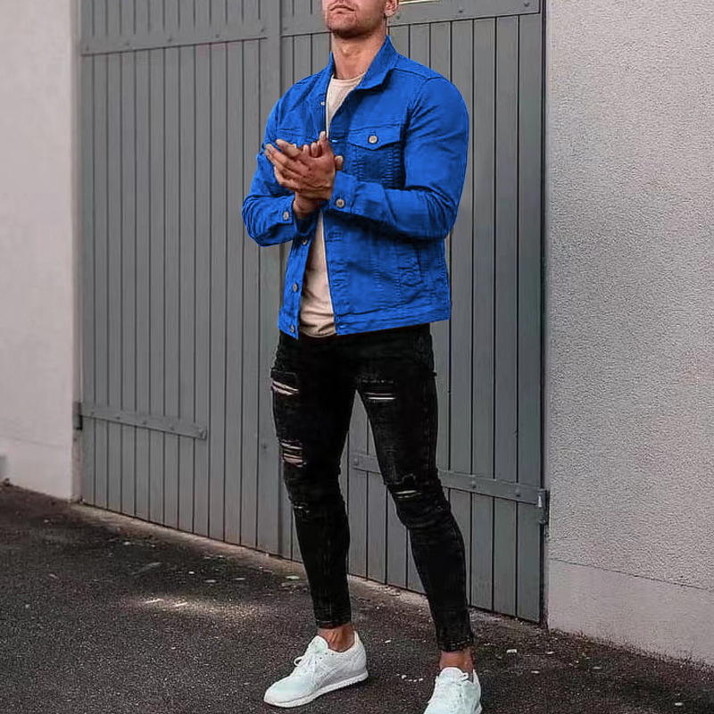 2024 Men's Spring and Autumn Casual Slim Fit Denim with Multi Pocket Button Smooth Plate Workwear Jacket_voghion.com