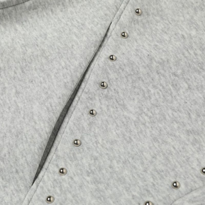 Felpa con cappuccio e colletto per uomo con ansia sociale, stile scuro, design con orecchie alte e decorazioni a rivetto e cerniera corta_voghion.com