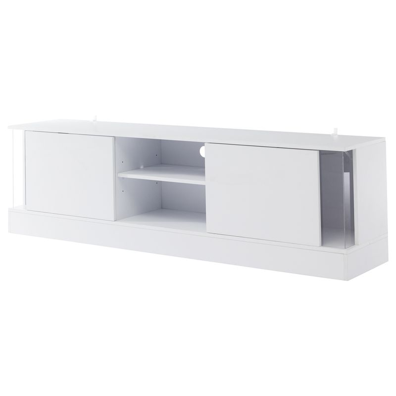 Meuble TV blanc brillant pour téléviseurs jusqu'à 70 pouces, console multimédia sur pied avec éclairage LED, centre de divertissement pour salon_voghion.com