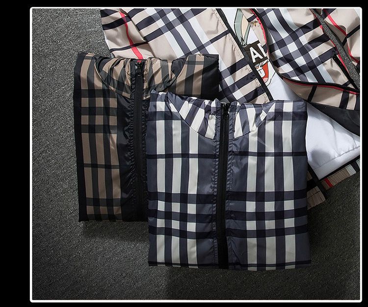 6681 og efterårsjakke koreansk version Trendy Slim Fit hættetrøje Alsidig forårs ternet frakke til mænd_voghion.com