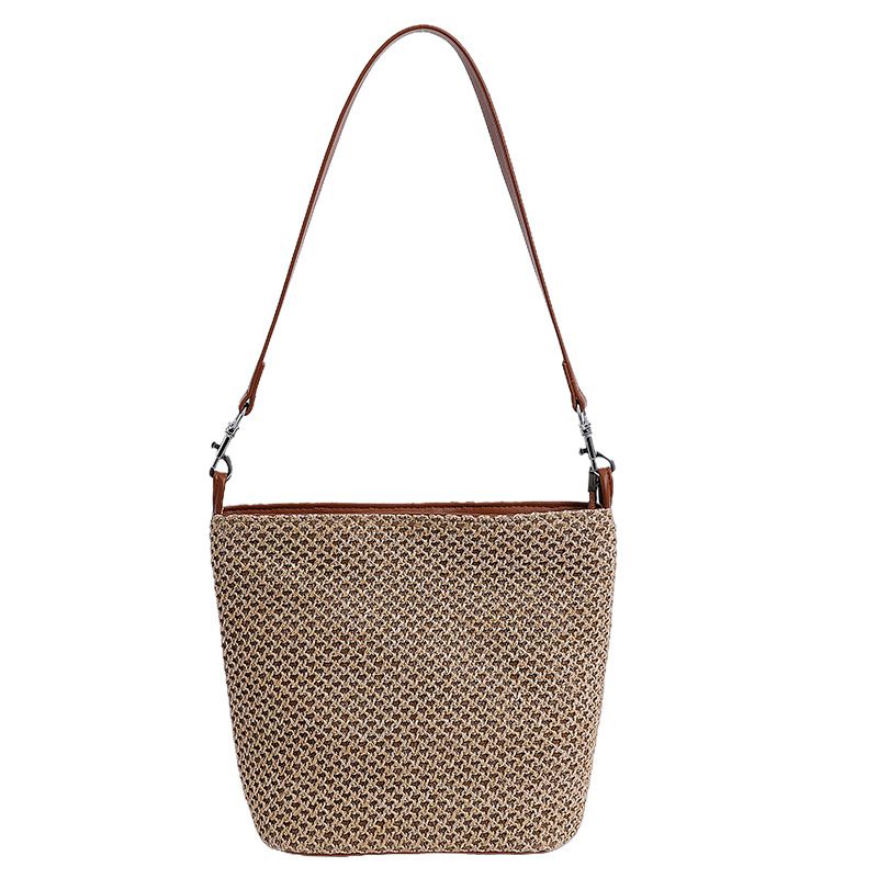 Autumn Winter Rainbow Striped Straw Underarm For Women 2025 New Niche Simple Casual Beach Shoulder Bucket Bag_voghion.com