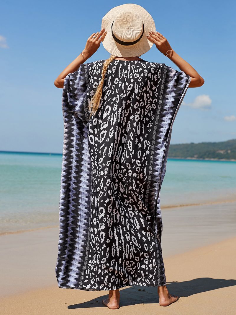 Strandkleid aus 100 % Baumwolle für Damen – Sonnenshirt mit Boho-Print, locker sitzende Bademode, Langarm-Tunika für den Urlaub am Pool_voghion.com