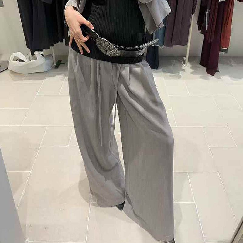 Suitable For All Seasons UMA WHITE Guangzhou Thirteen Factories Run Deng 2025 Spring Summer New Women's Suit Tall Mixed Linen Wide-leg Pants_voghion.com