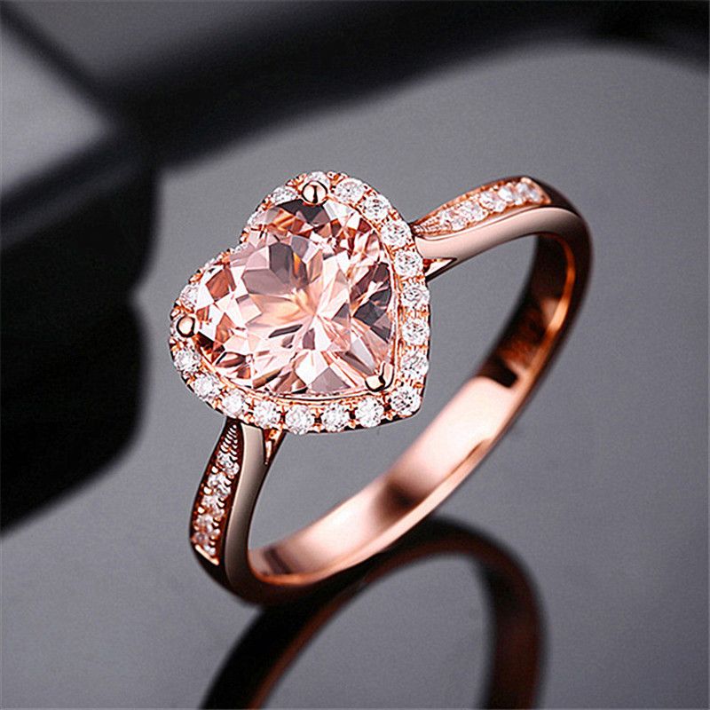 Natural Morgan Stone Love with Micro Setting Zircon Gold Plated Orange Pink Diamond Heart Ring_voghion.com