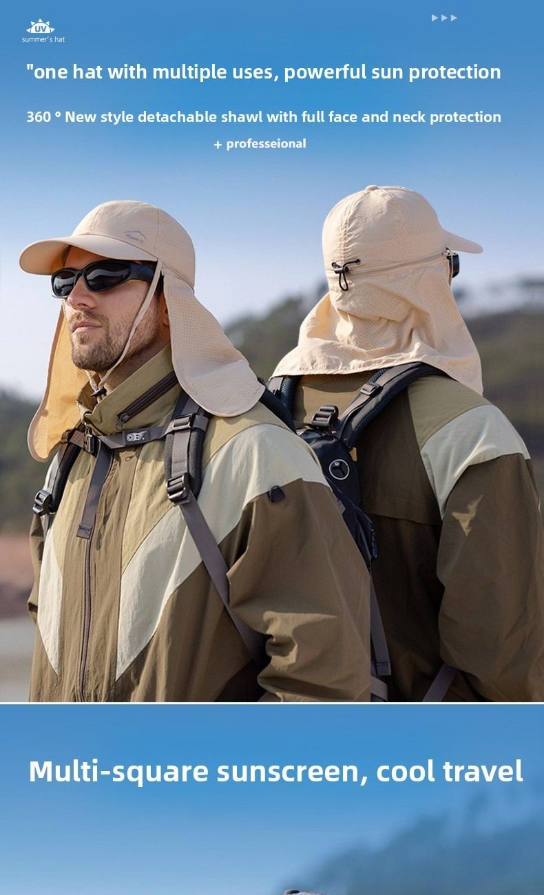 Sombrero de verano de secado rápido para el sol al aire libre con chal, gorra de béisbol para hombres y mujeres, visera de protección solar impermeable, escalada, pesca_voghion.com