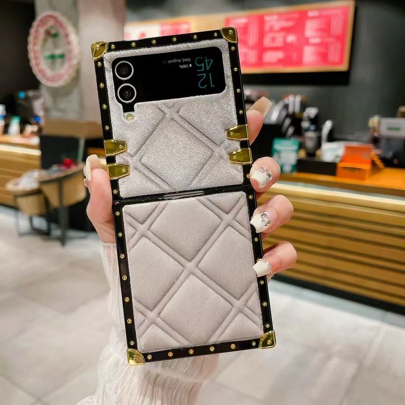 For Samsung Galaxy Z Flip 3 4 5 5G Flip4 Luxury Square Velvet Soft Phone Case Cover_voghion.com