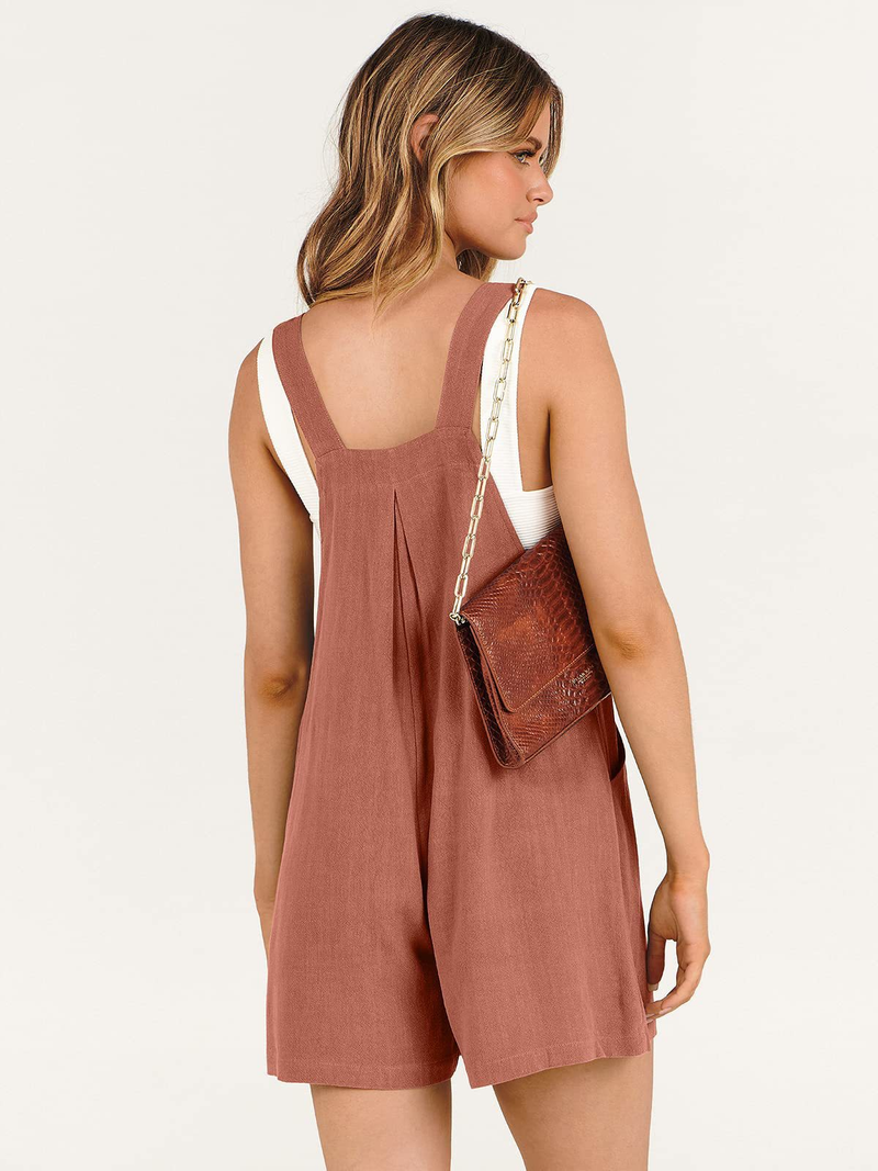 Women's pocket cotton and linen loose casual slim wide-leg jumpsuit shorts for women_voghion.com