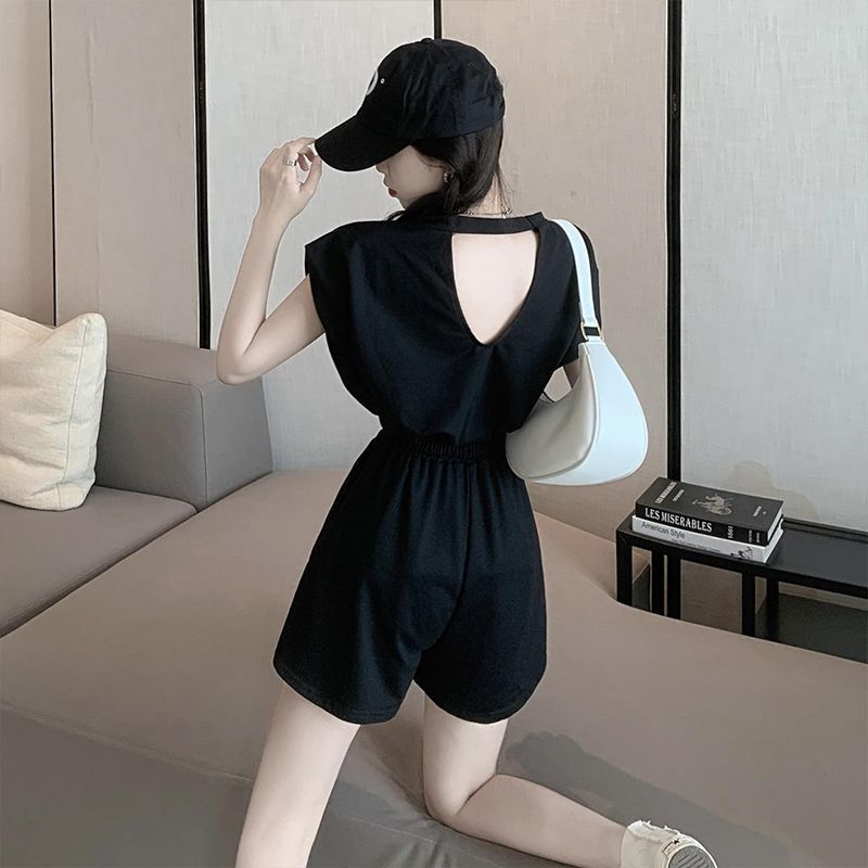 Audday Casual Sport dla kobiet Lato Internet Celebrity Koszulka z odkrytym plecami Bez rękawów Top Luźne szerokie nogawki Szorty Moda_voghion.com