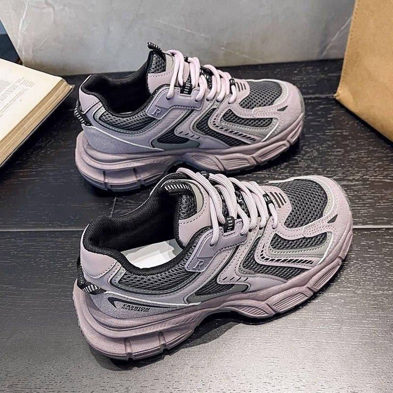 Soft sole dad shoes for women spring 2024 new thick sole height increase couple women's shoes purple casual versatile sports shoes_voghion.com
