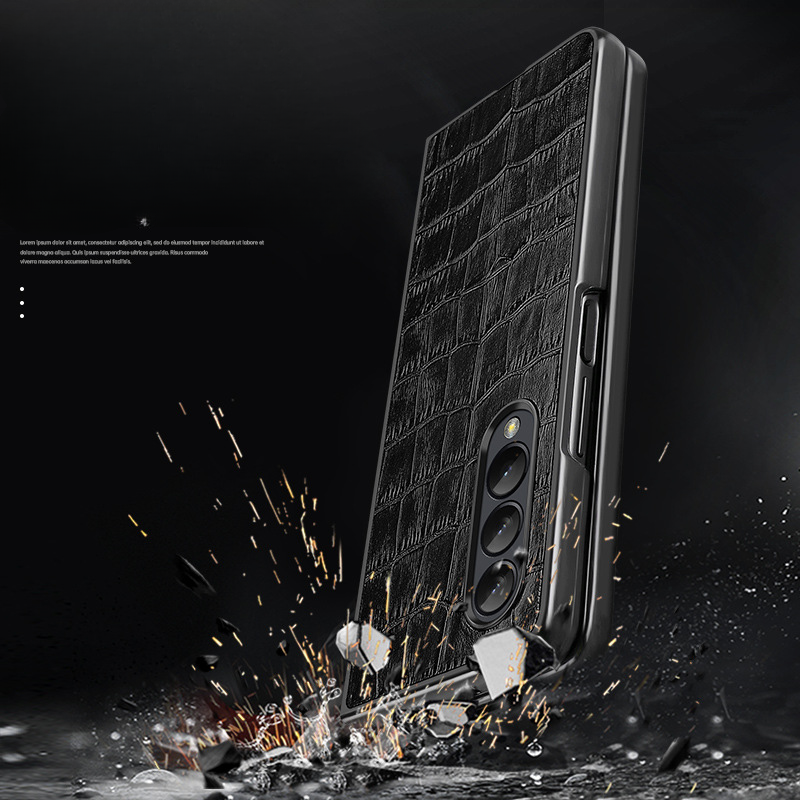 Applicable to Samsung zfold5 mobile phone casecrocodile pattern protective case, leather folding screen_voghion.com