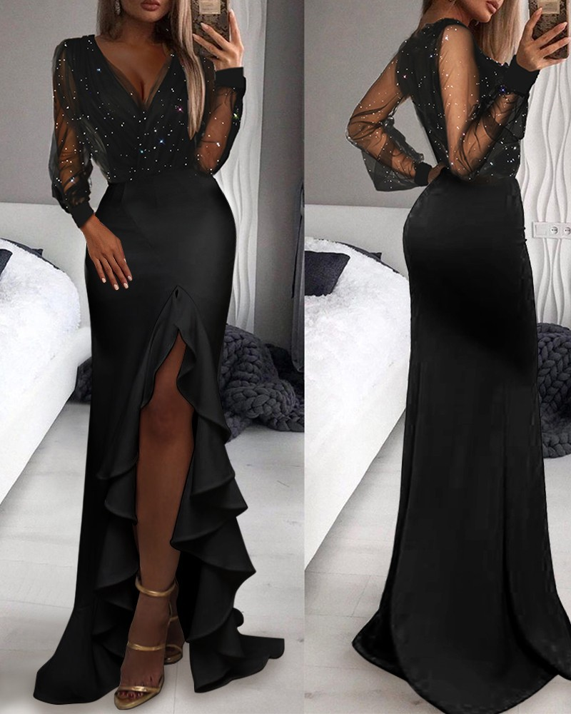 Damenbekleidung 2024 Frühling und Sommer Schwarzes, einteiliges, einfarbiges, temperamentvolles Pendlerkleid im Bohemian-Stil mit langem Rock_voghion.com