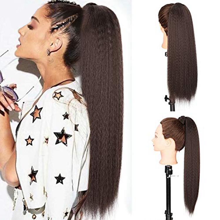 Shake And Go Long Wrap Around Yaki Ponytails Synthetic Kinky Straight Wave Clip Synthetic Ponytail Hair Extension_voghion.com