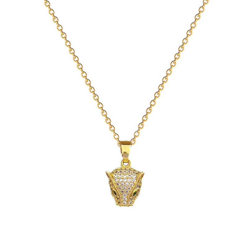 Set di collane con orecchini a bottone leopardati in cristallo micro pavimentato per le donne Set di gioielli di personalità in acciaio inossidabile color oro 2023 Nuovo_voghion.com