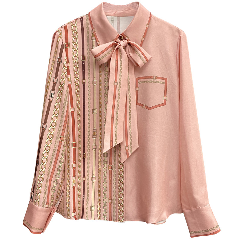 Camicia da donna in finta seta con nastro a catena autunnale_voghion.com