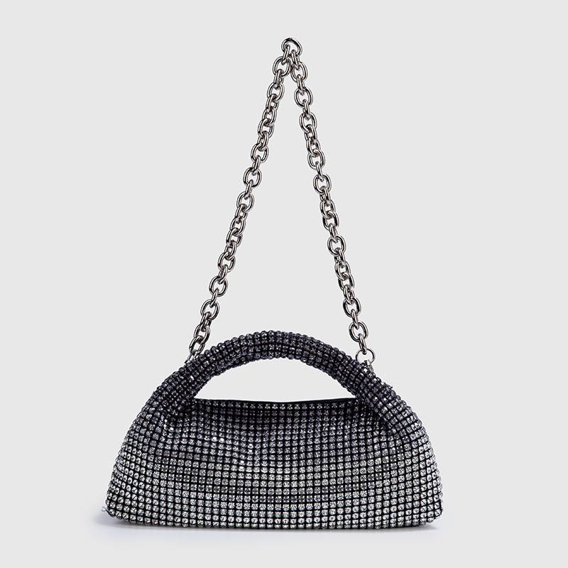 Classic rhinestone bag for women's evening party, high-end evening wear bag, shell bag, chain strap, one shoulder handbag with full diamond texture_voghion.com