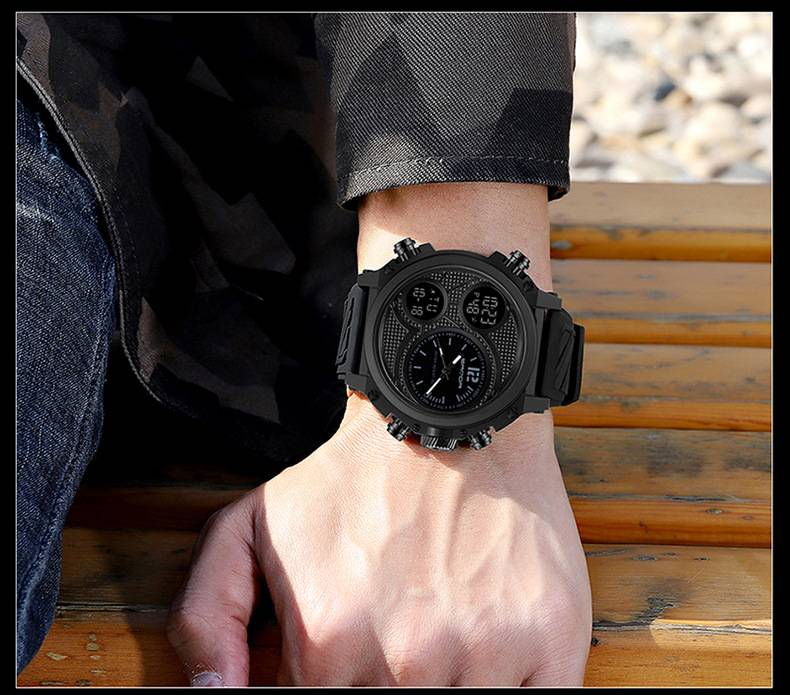 SANDA LED Digital Sport Watches 50m Waterproof Electronic Wristwatch Three Time Display Quartz Watch for Men Alarm Clock_voghion.com