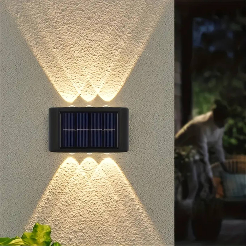 Luminária de parede solar, iluminação externa de deck com 6/8 LEDs, luminária de parede, para pátio, rua, cerca, garagem, jardim, decoração perfeita_voghion.com