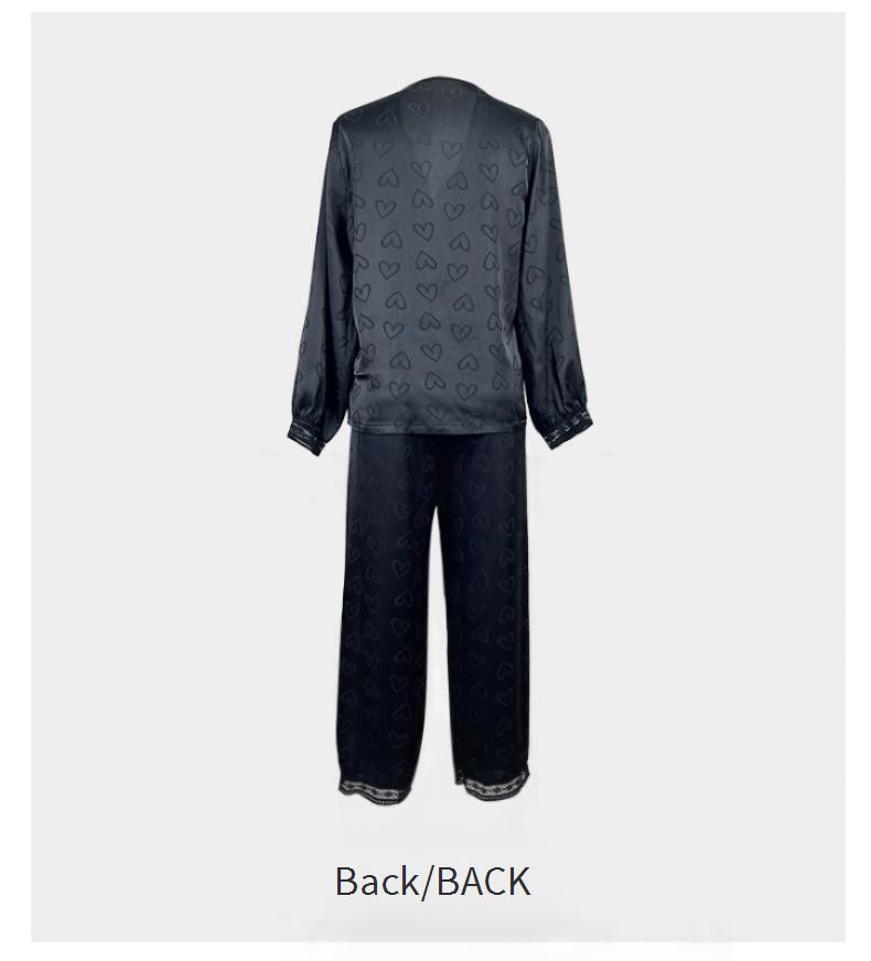 Damen Nachtwäsche Mode Langarm Pyjamas Sexy Hosenanzug Zweiteiliger bequemer Satin Love Jacquard Home Kleidung_voghion.com