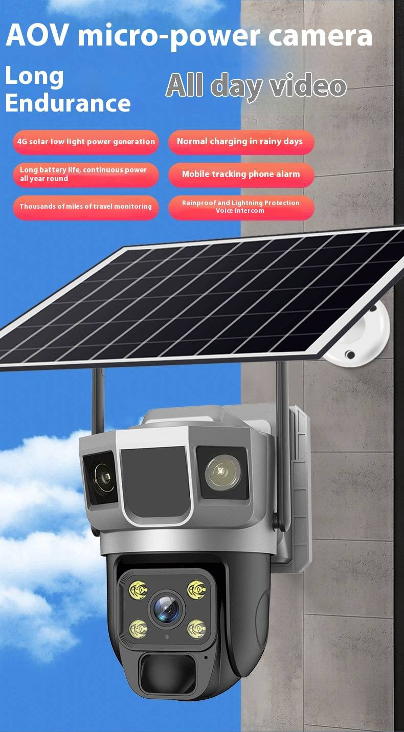 Câmera de segurança externa 360° movida a energia solar - Visão noturna, gravação em HD, à prova de intempéries para uso doméstico e agrícola_voghion.com