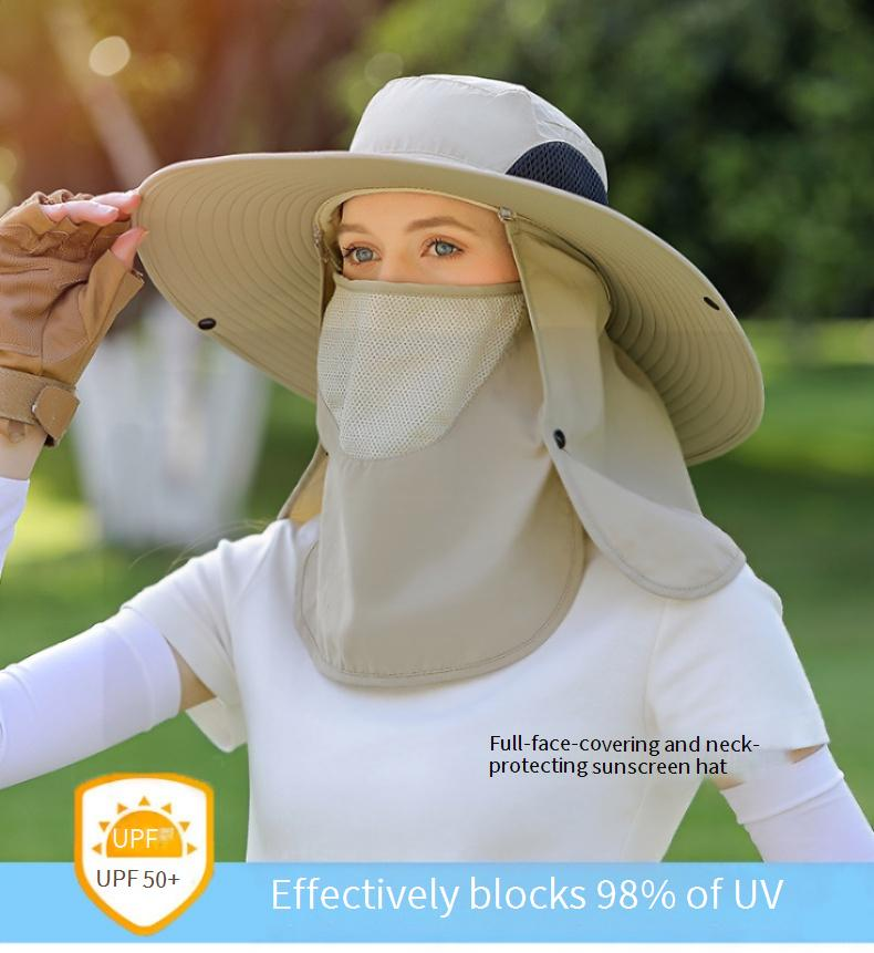 Chapéu de verão feminino com proteção total para rosto e pescoço - Chapéu de ciclismo para áreas externas com aba larga FPS 50+ (design respirável e leve)_voghion.com