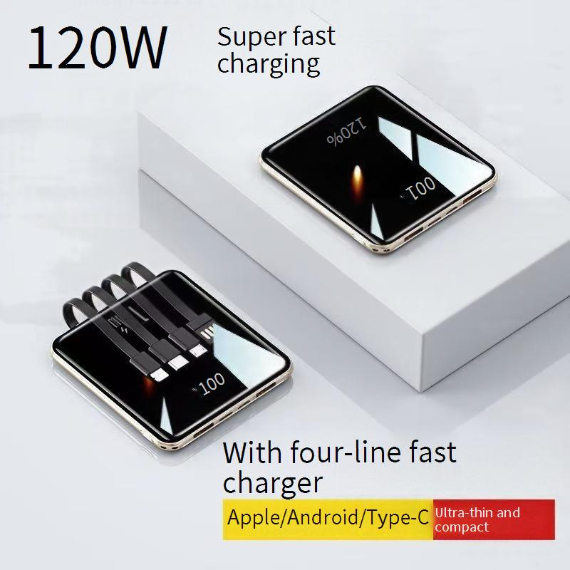 20.000 mAh Mirror Surface Powerbank met ingebouwde kabel, 20W snelladen, slank en draagbaar, veilig voor in het vliegtuig, hoge capaciteit_voghion.com