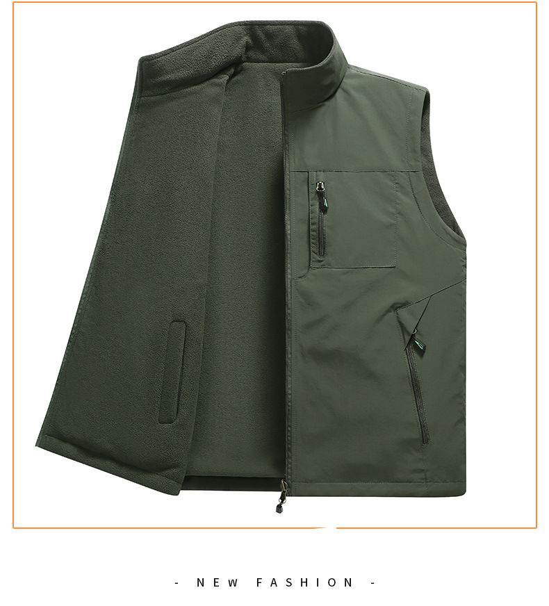 Men's Fleece Vest Winter Warm Reversible Outdoor Casual Jacket With Pockets (Khaki, Black, Gray, Navy, Army Green) - Sizes M To 6XL_voghion.com