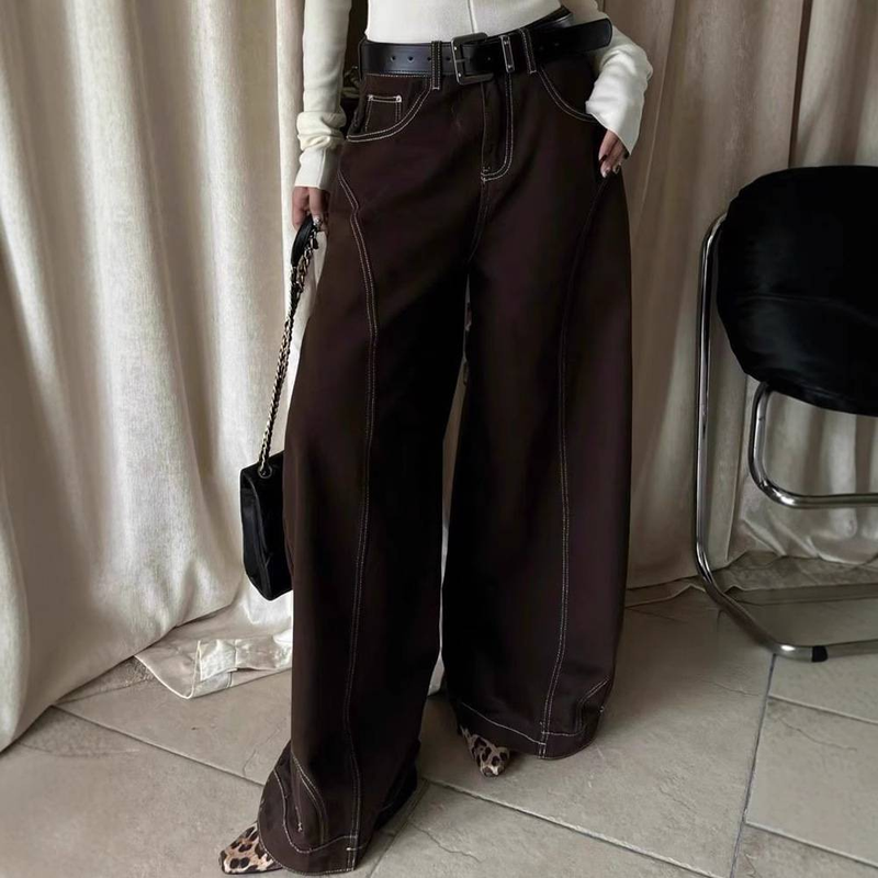 Retro Straight-Leg Jeans – High Waist Loose Fit Denim Pants (Vintage Brown Wash, Streetwear Staple, Non-Stretch Cotton Blend, Unisex Hip-Hop Style)_voghion.com