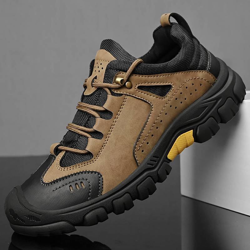Genuine Leather Outdoor Work Shoes, Men's Closed-toe Anti-slip Low-cut Hiking Shoes, Casual Shoes_voghion.com