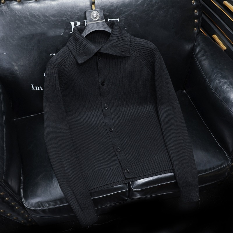 Übergroßer Schalkragen-Cardigan für Herren, Herbst/Winter, Strickpullover mit Jacquard-Muster, entspannte Passform, 100 % Polyester, offene Vorderseite, Coatigan_voghion.com