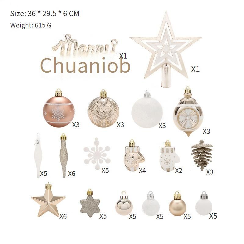 Christmas Champagne Gold Ornament Set - Handcrafted Tree Topper & Decorative Hanging Balls Elegant Holiday Decor For Festive Home & Party_voghion.com
