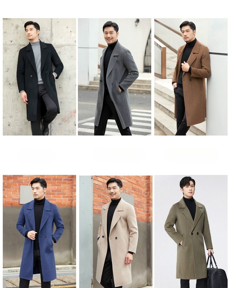 Wollen dubbelzijdige overjas voor heren - knielange trenchcoat van kasjmiermix met gekartelde revers (M-XXXL, koffie/antraciet/marineblauw/kameel/zwart/olijfgroen)_voghion.com