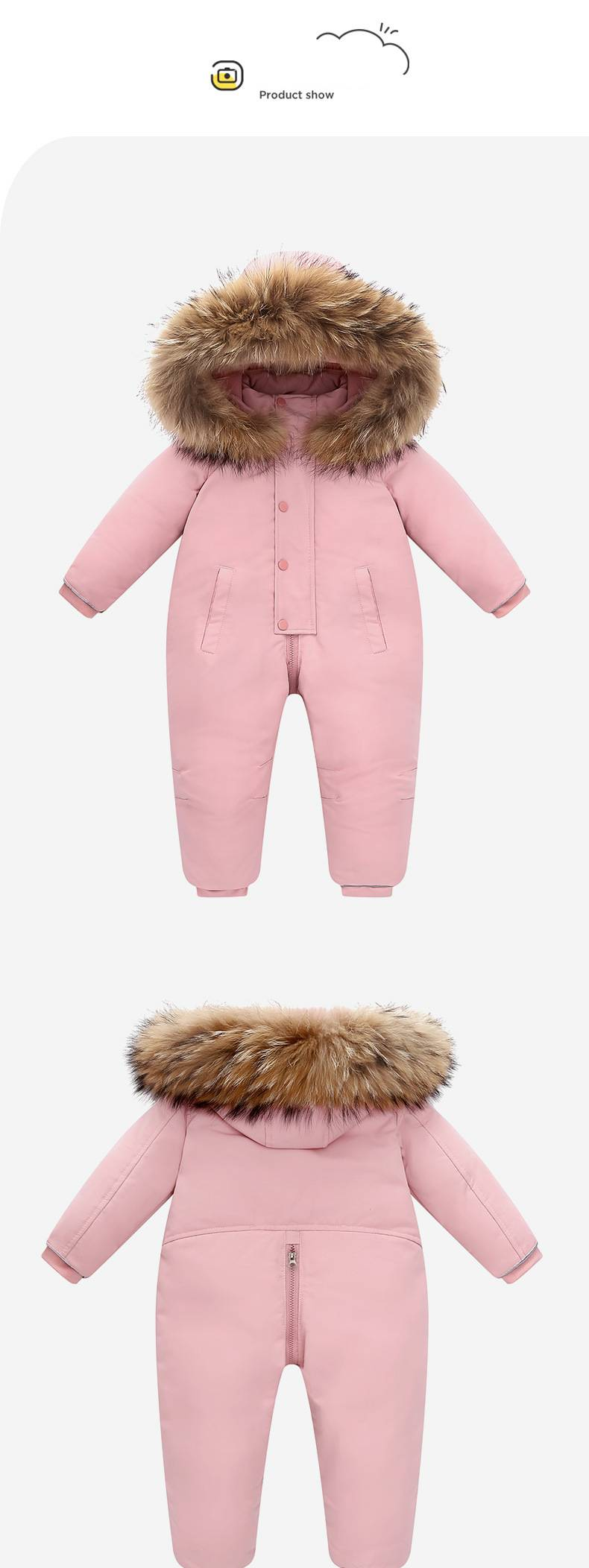 Mono de plumón premium para bebé: traje de nieve con capucha ultracálido para niños y niñas (90-120 cm, blanco, negro, azul y rosa)_voghion.com