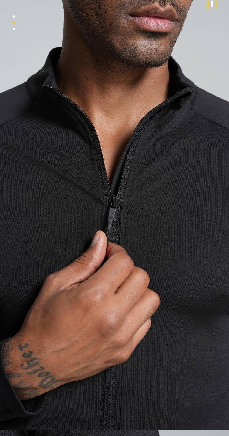 Giacca da fitness elastica a maniche lunghe da uomo, per primavera e autunno, casual, sportiva, da corsa, con collo alto, cerniera, parte superiore elastica ad asciugatura rapida_voghion.com