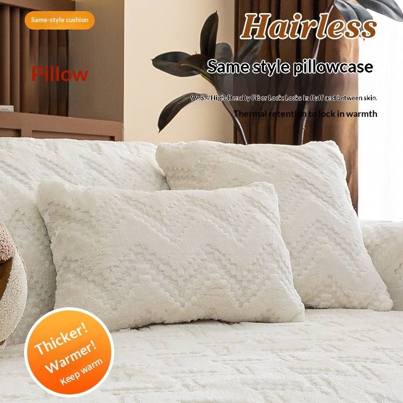Wavy Jacquard Cotton Fleece Sofa Cushion, Winter Fluffy Chair Cushion Cover – Soft & Cozy Universal Fit For Sofas, Recliners & Armchairs_voghion.com