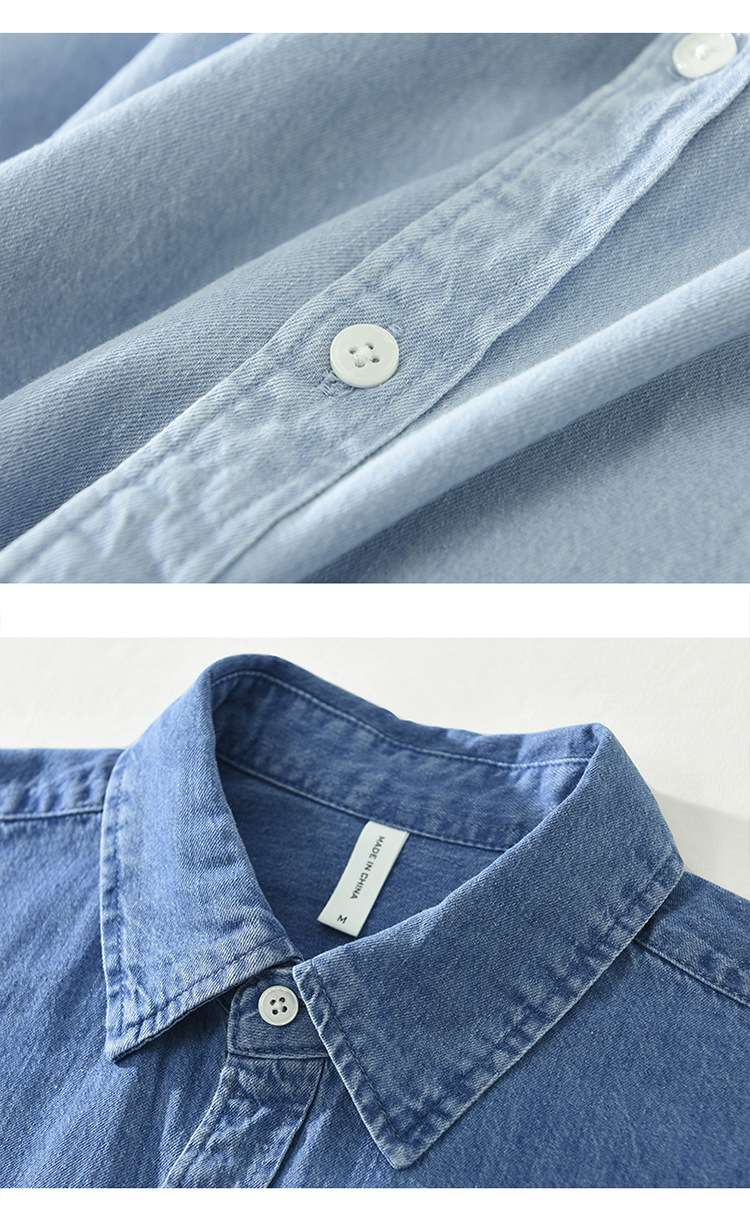 6691 camicia a maniche lunghe ricamata in denim Stile casual giapponese semplice moda letteraria camicia fresca che si sussegue una generazione dopo l'altra._voghion.com